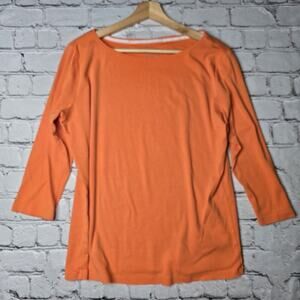 Talbots 100% Pima Cotton Orange‎ Boat Neck 3/4 Sleeve Top Size 1X